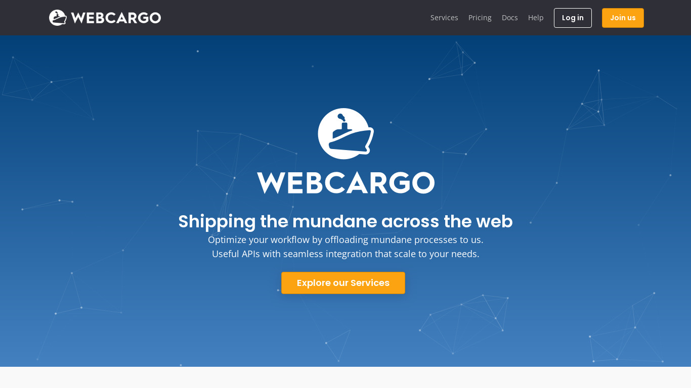 WebCargo Landing page