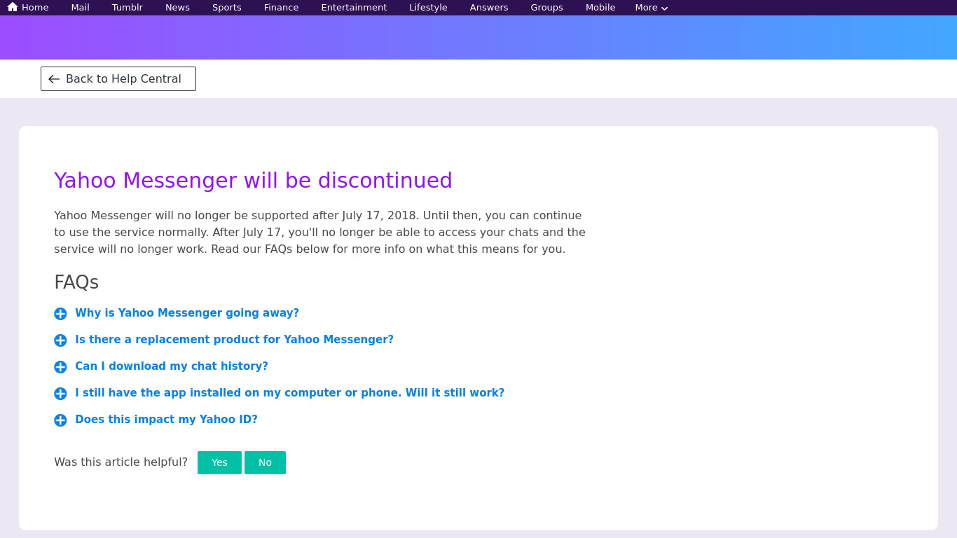 Yahoo! Messenger Landing page