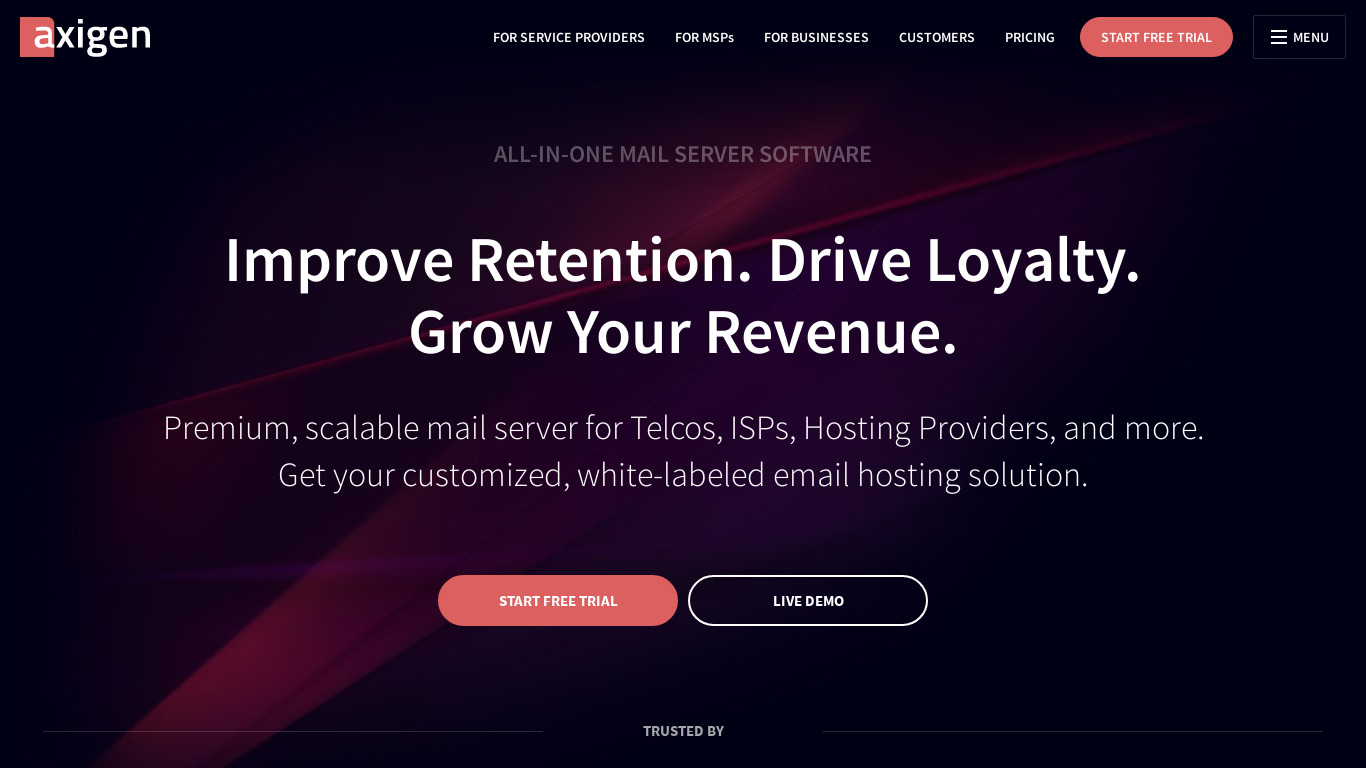 Axigen Landing page