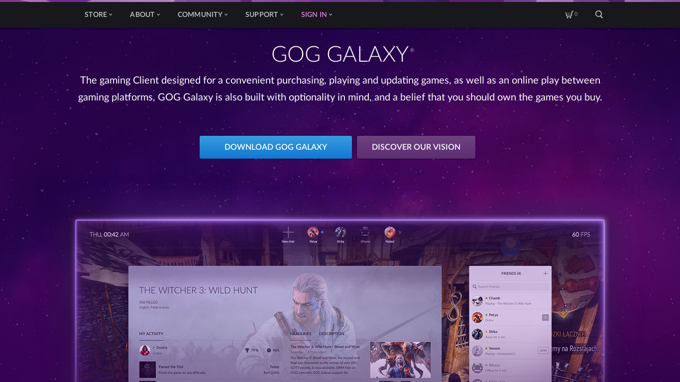 GOG Galaxy Landing page