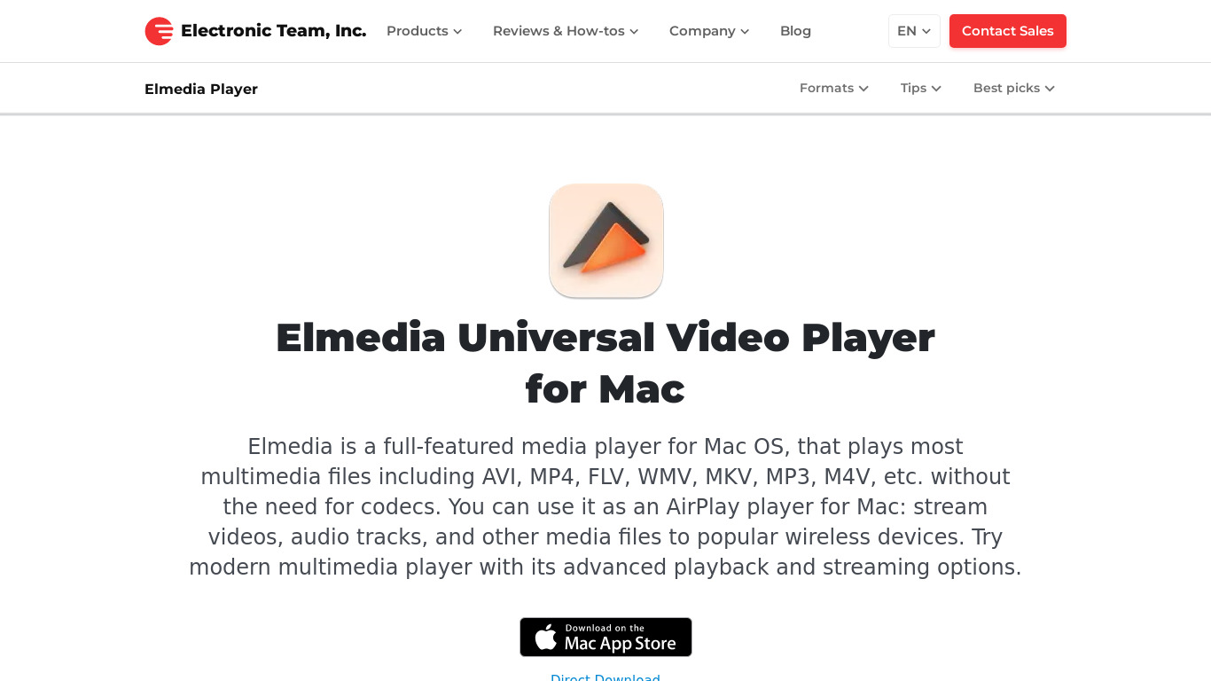 Elmedia Player Landing page