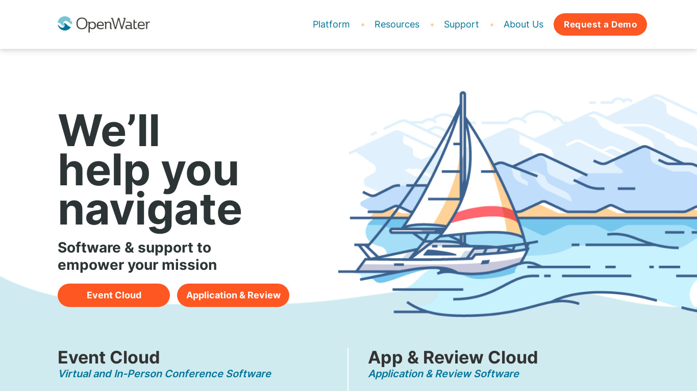 OpenWater Landing page