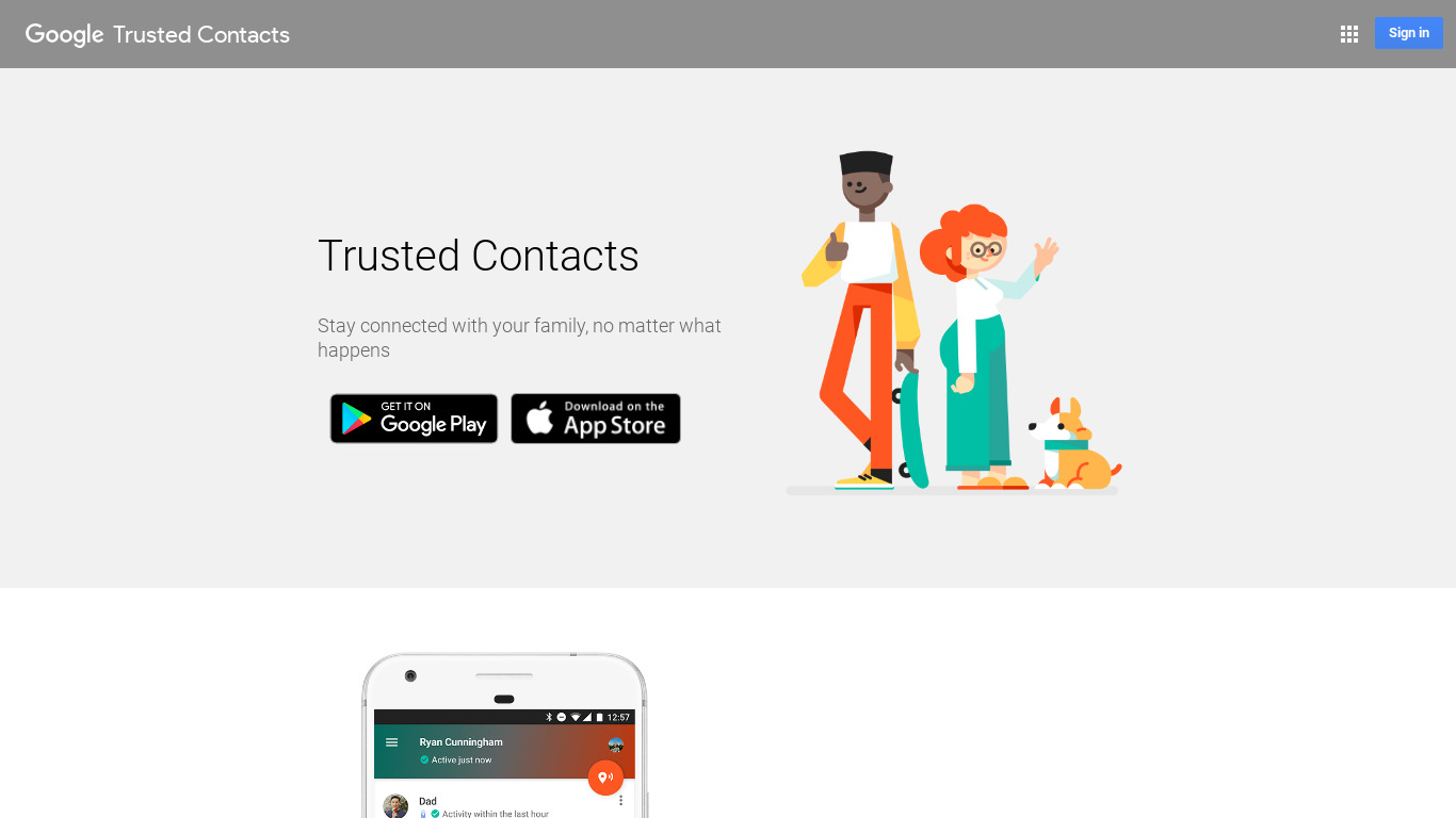 Trusted Contacts Landing page