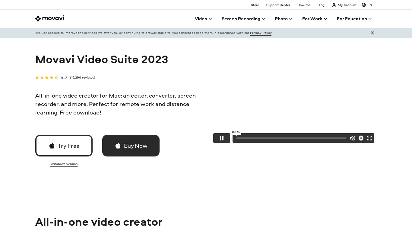 Movavi Video Suite Landing page