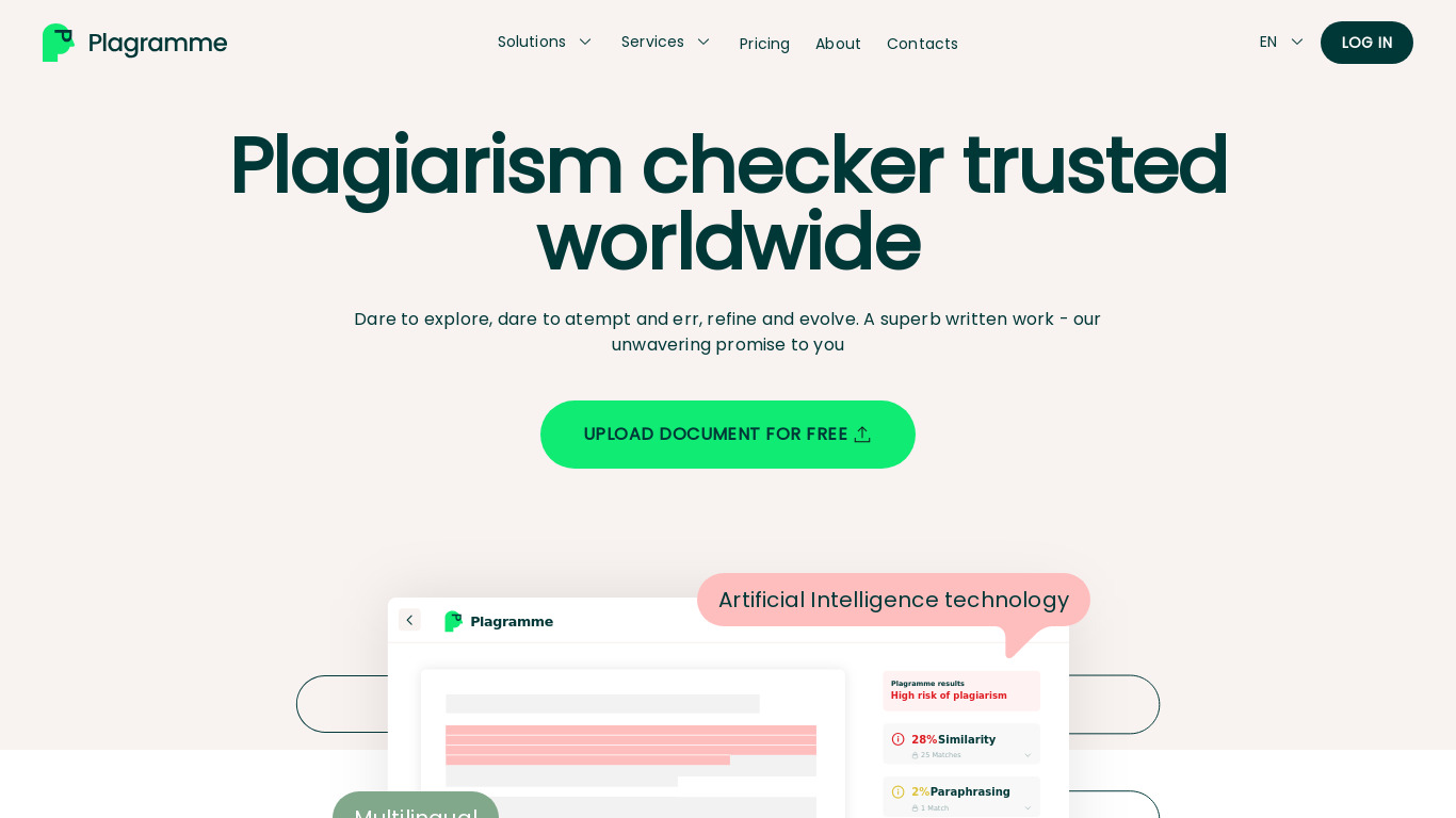 Plagramme Landing page