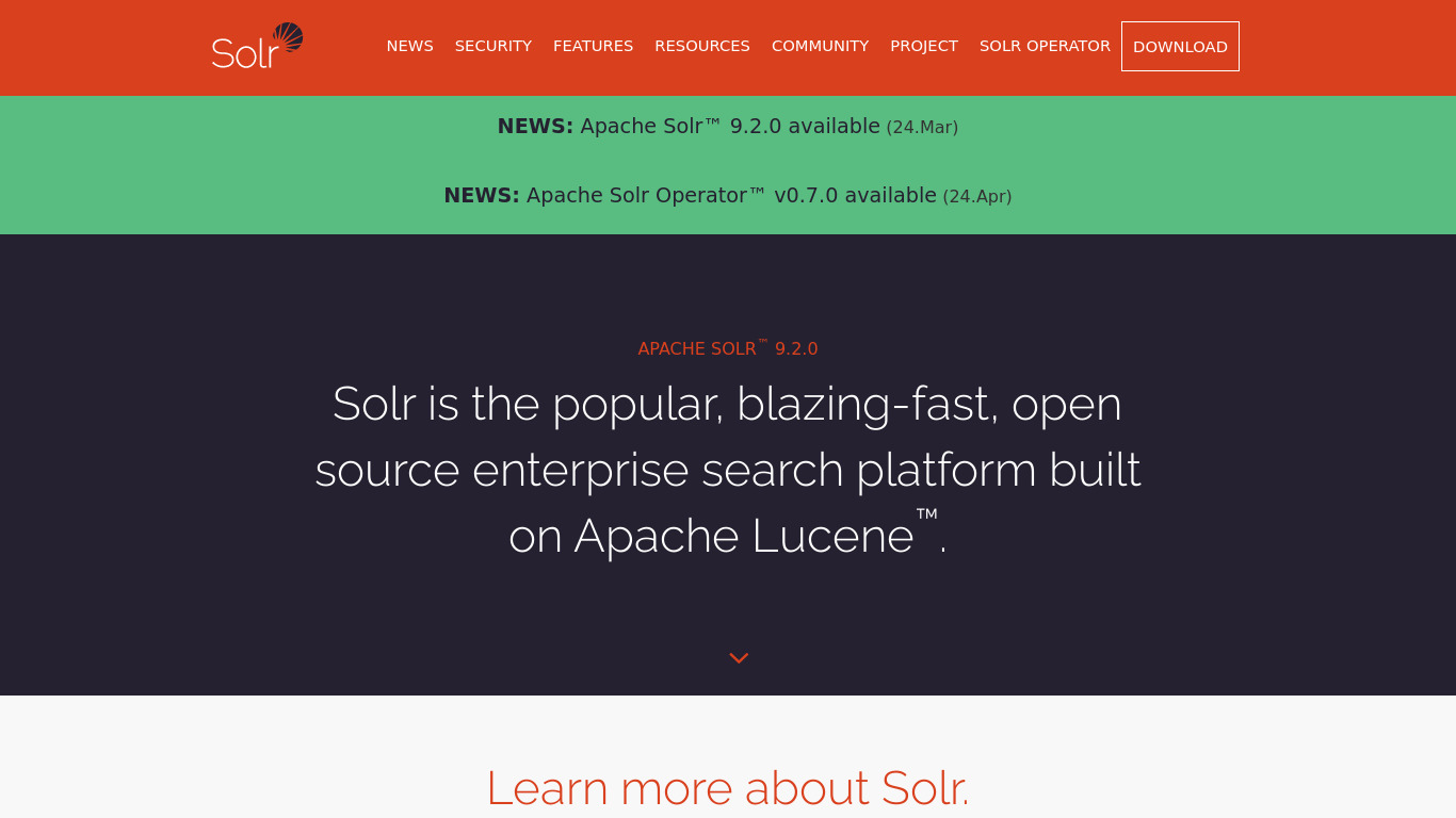 Apache Solr Landing page