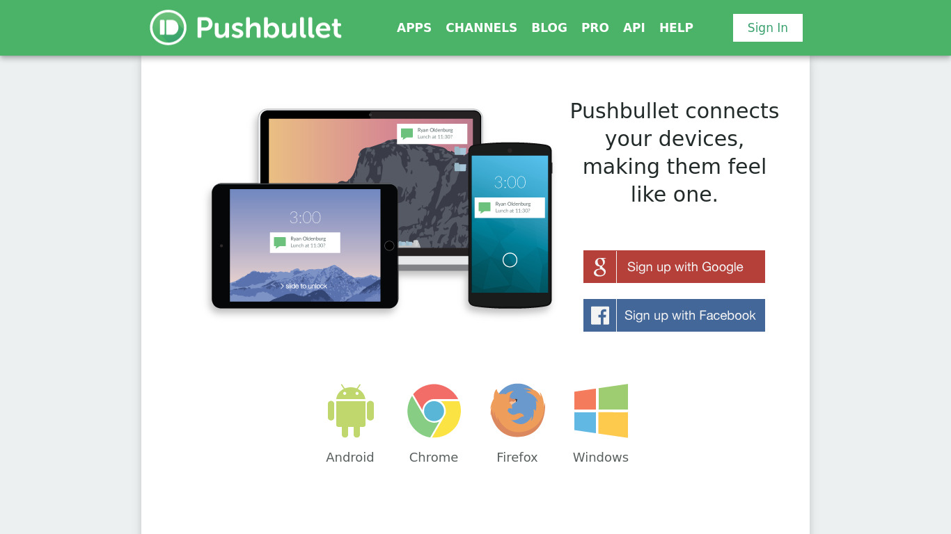Pushbullet Landing page
