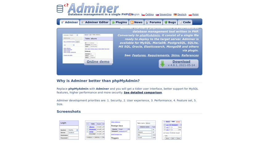 Adminer Landing Page