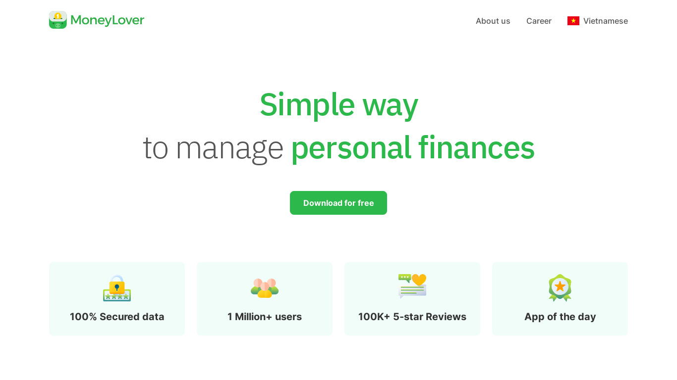 Money Lover Landing page