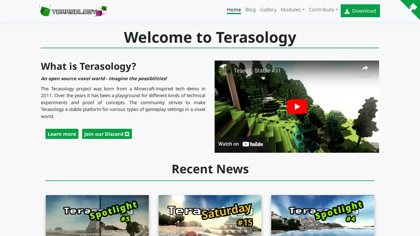 Terasology Landing page