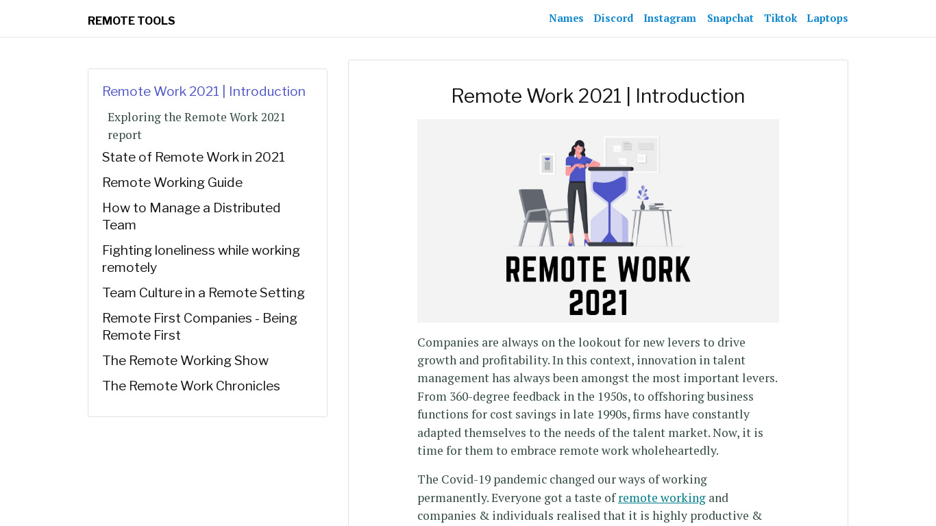 Remote Work 2021 Landing page