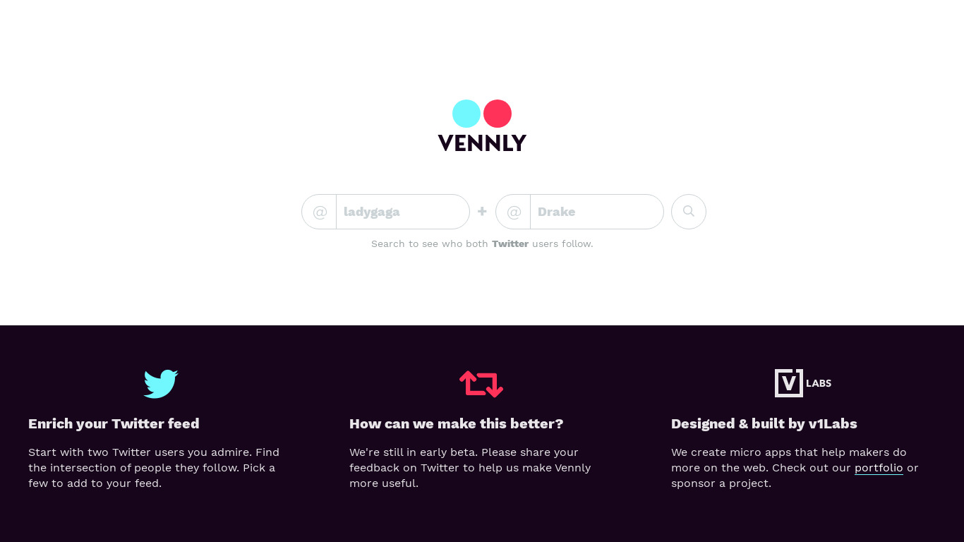 Vennly Landing page