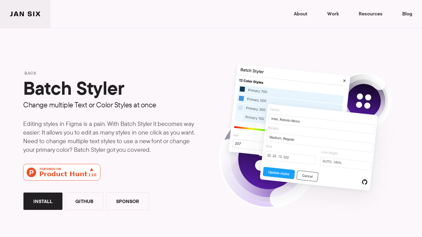 Batch Styler for Figma Landing page