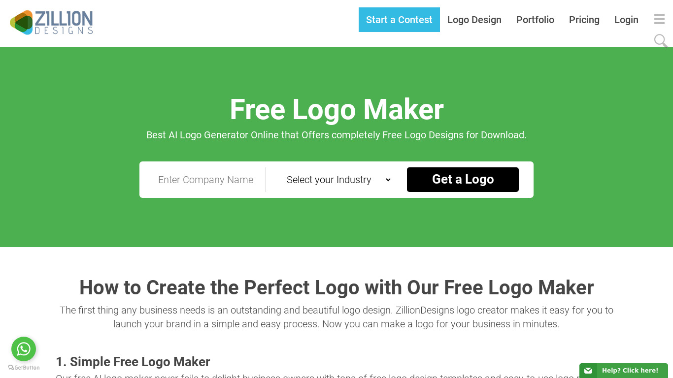 Zillion Designs Logo Maker Landing page