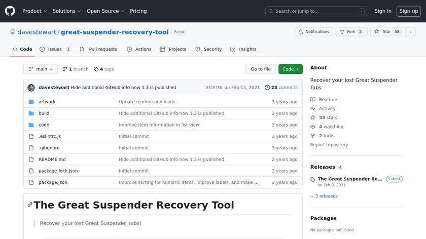 The Great Suspender Recovery Tool Landing Page