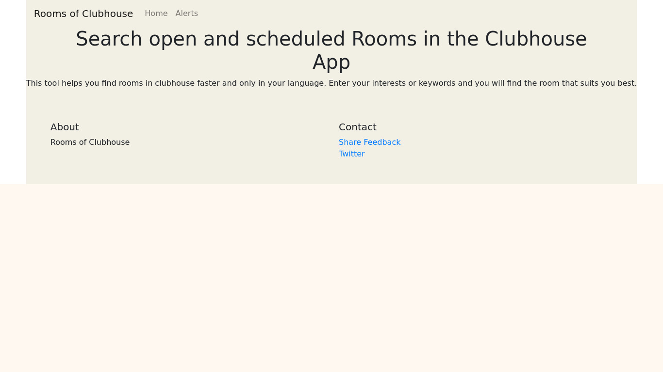 Rooms of Clubhouse Landing page