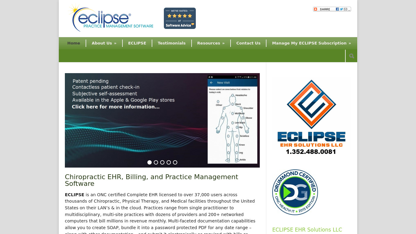 ECLIPSE Practice Management Landing page