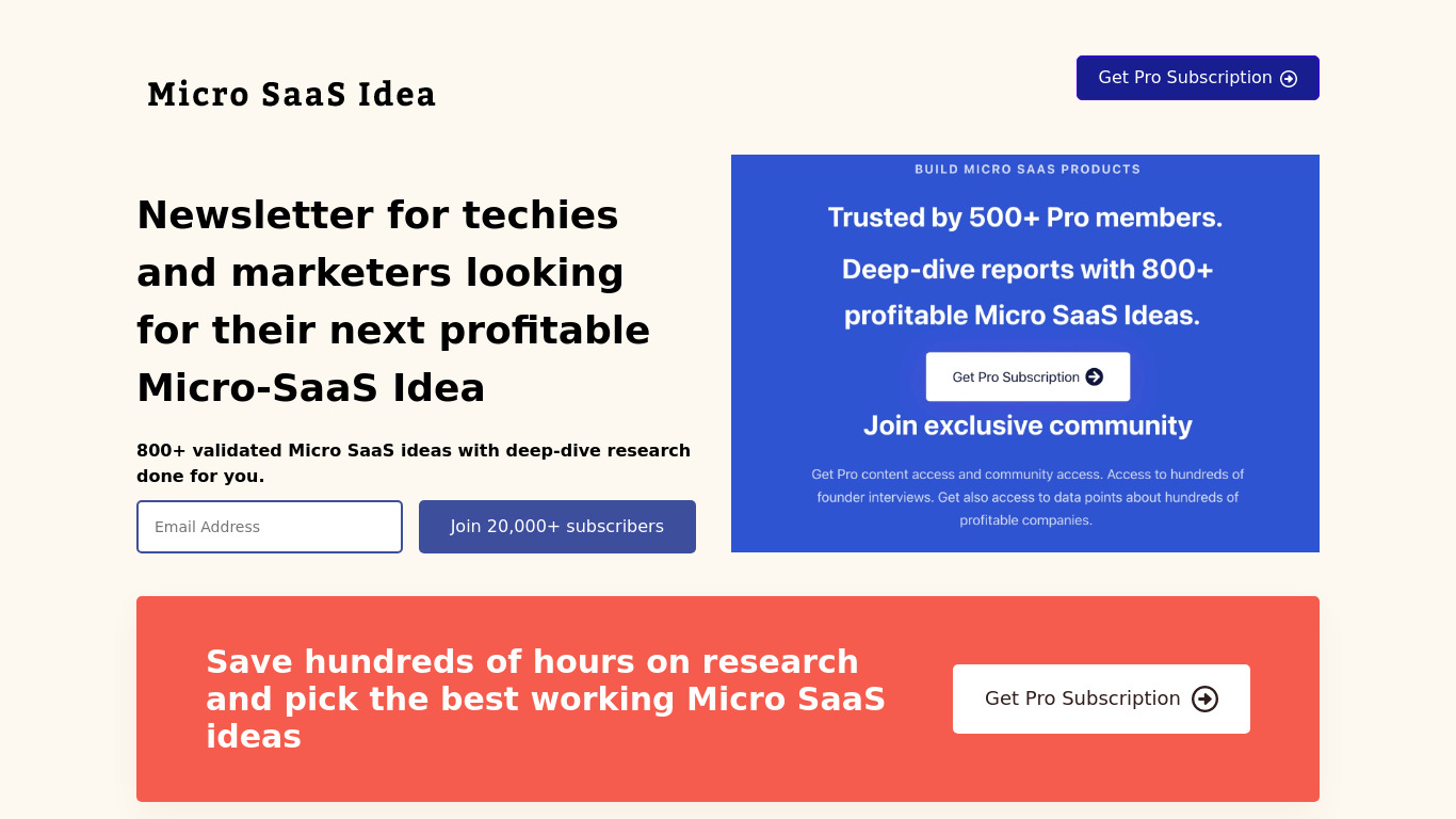 Micro SaaS Idea Landing page