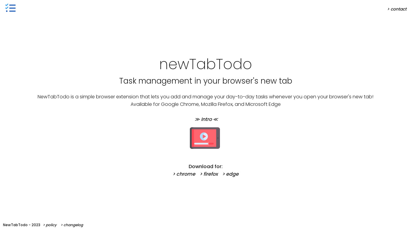 NewTabTodo Landing page