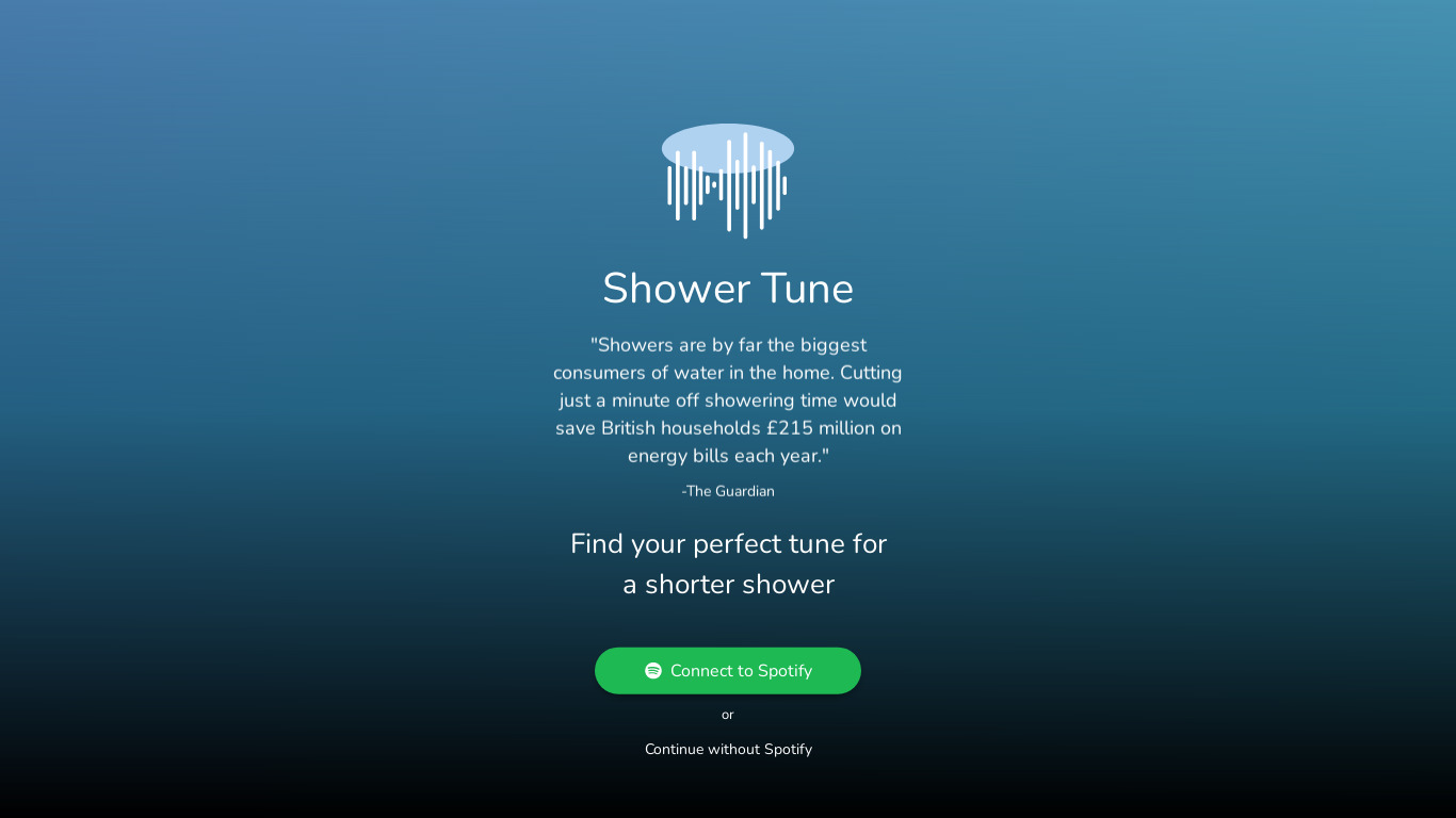Shower Tune Landing page