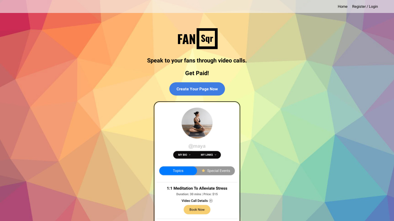 FanSqr Landing page