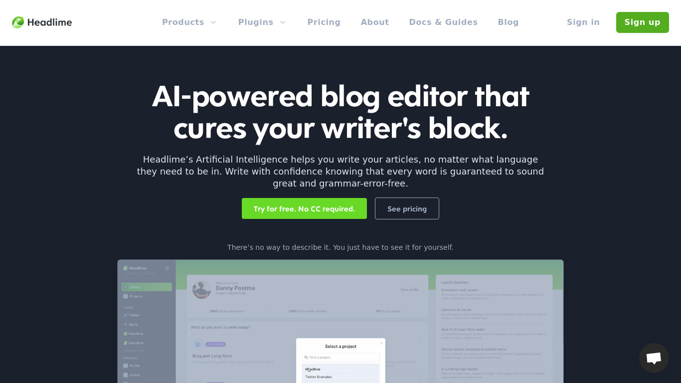 Blog Assistant by Headlime Landing page