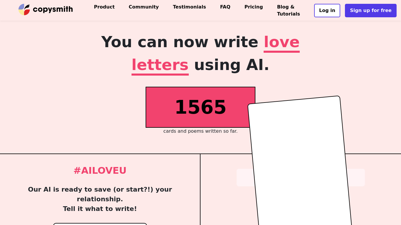 Robot Cupid by Copysmith Landing page