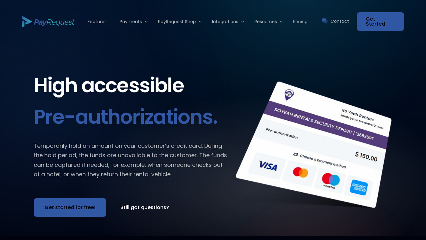 PayRequest Pre-Authorization Landing page