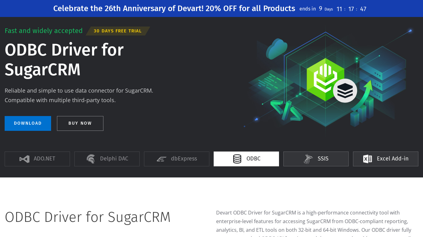 ODBC Driver for SugarCRM Landing page