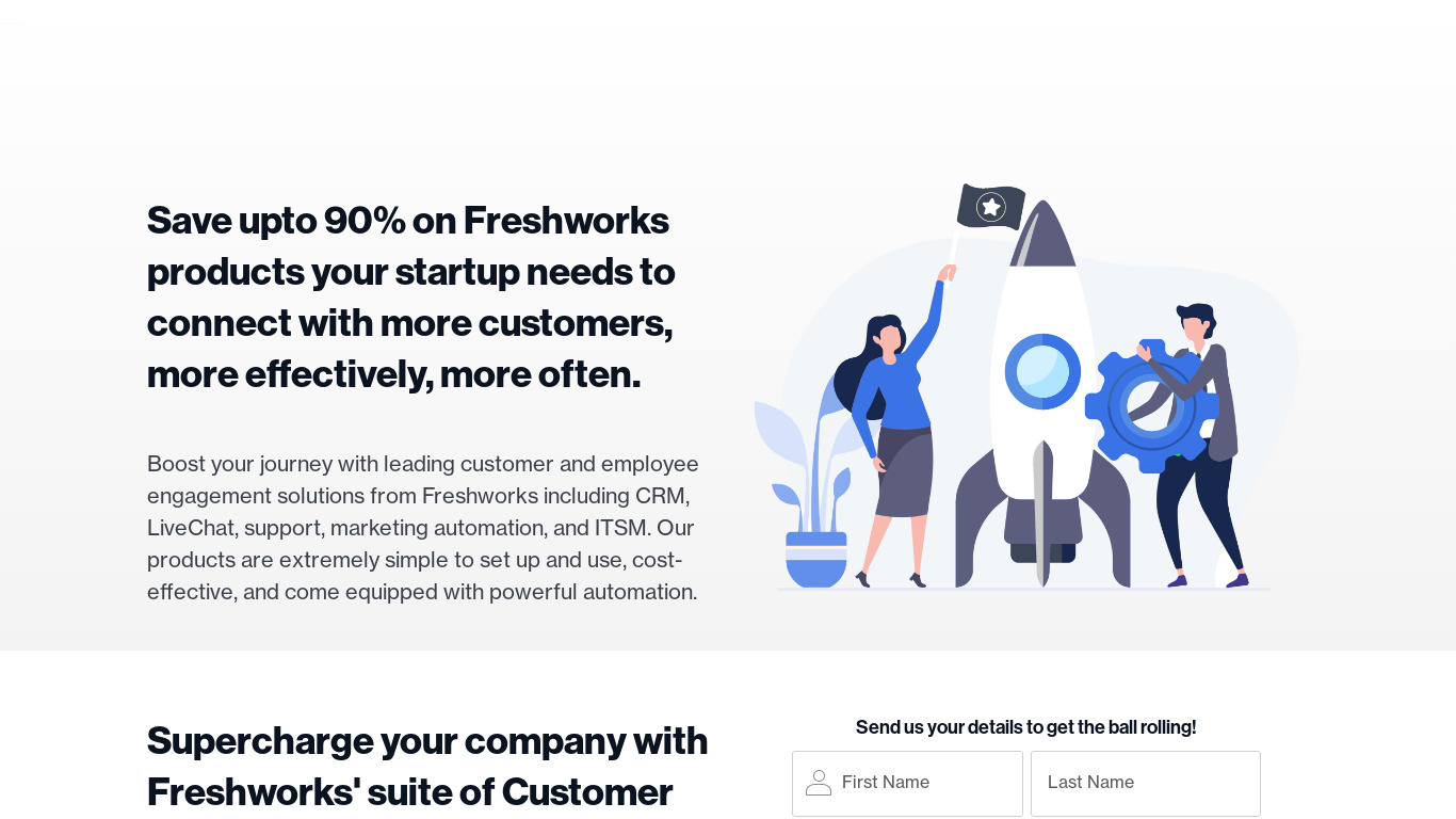 Freshworks for Startups Landing page