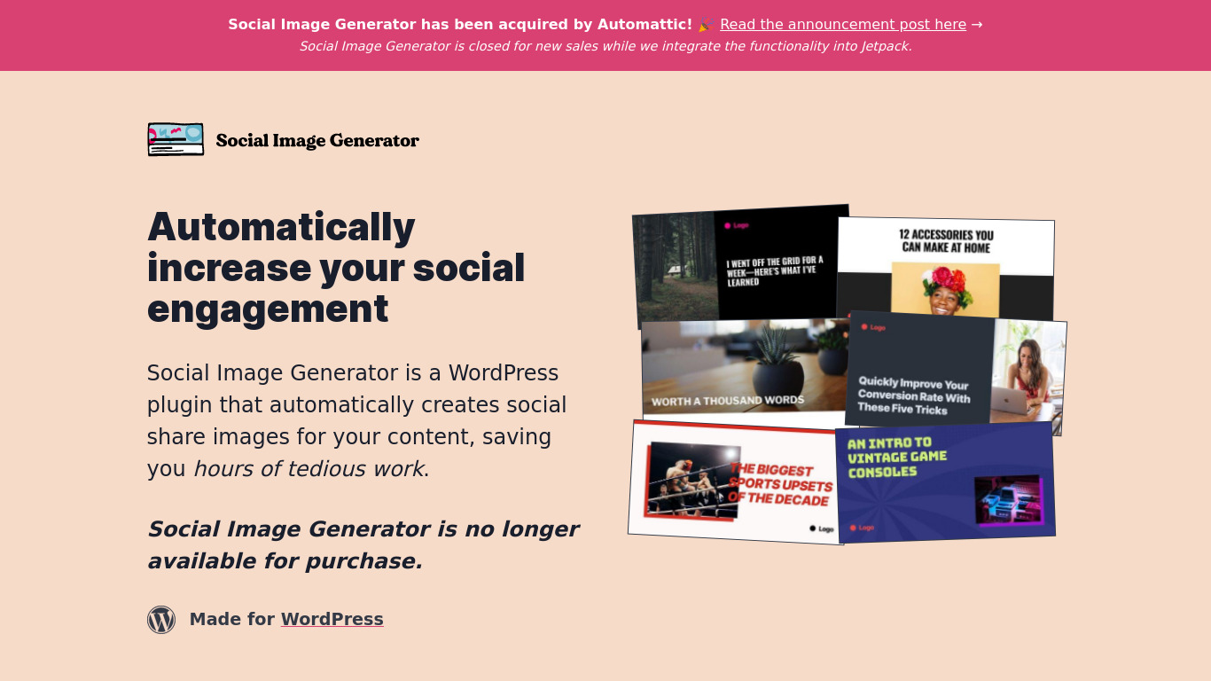Social Image Generator Landing page