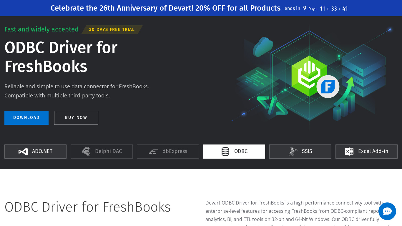 ODBC Driver for FreshBooks Landing page