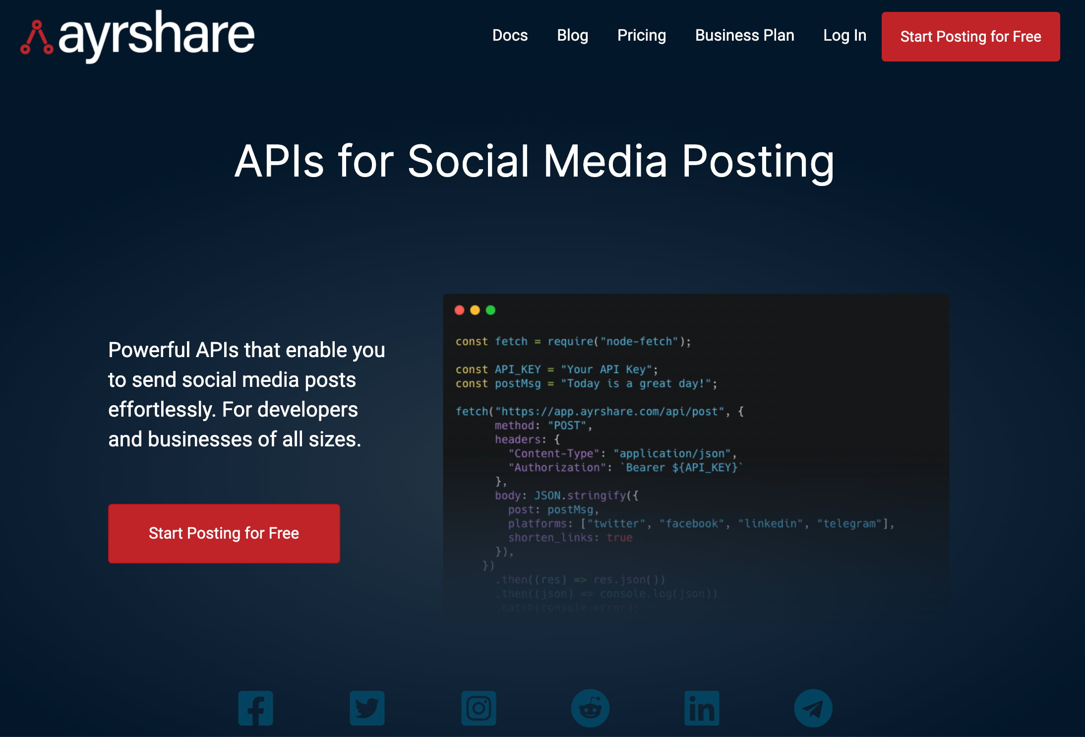 Ayrshare Landing page