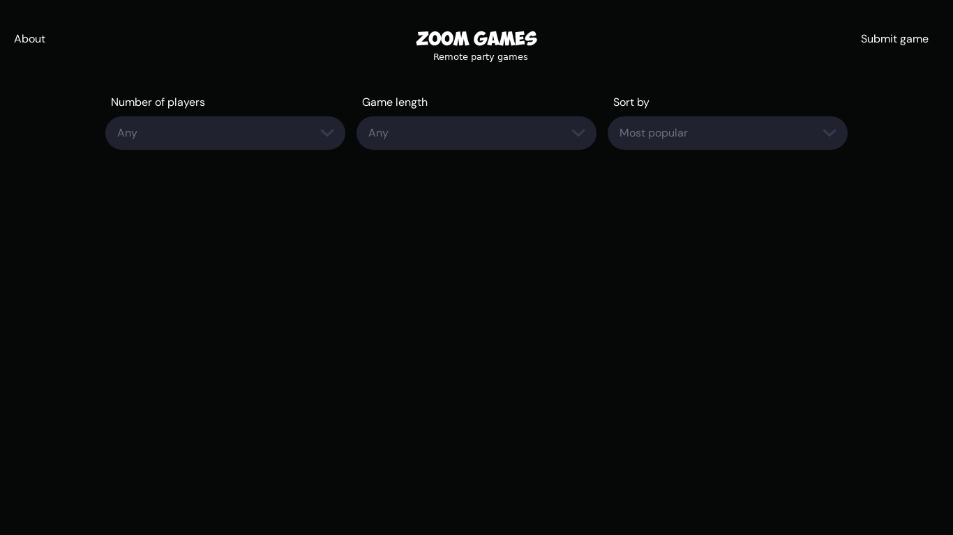 Zoom Games Landing page