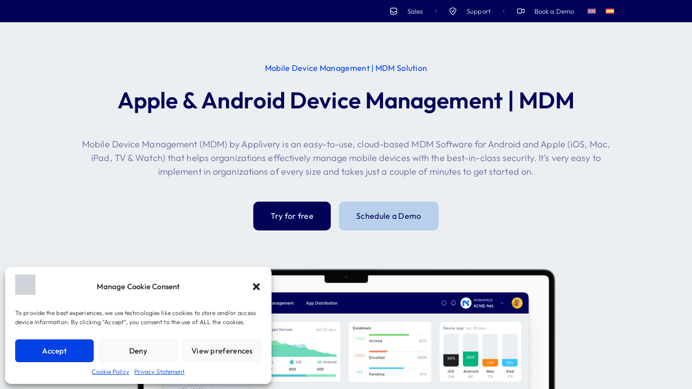 Applivery MDM Landing page