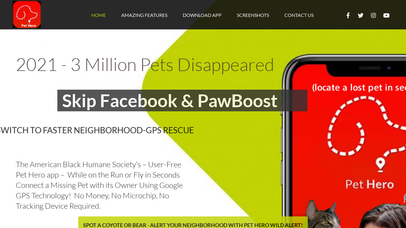 Pet Hero App Landing page