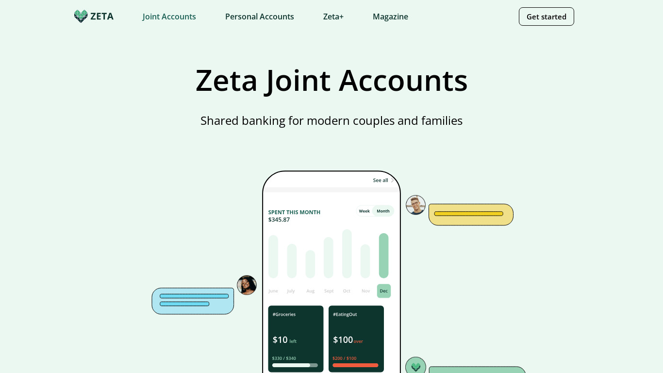 Zeta Joint Cards Landing page
