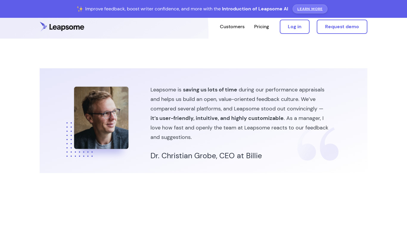 Leapsome Employee Performance Review Landing page