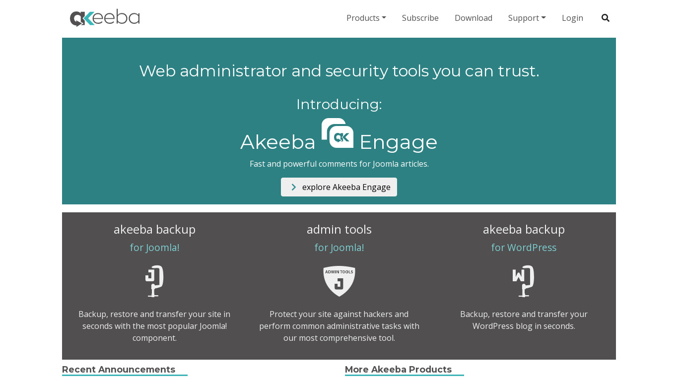 Akeeba Landing page