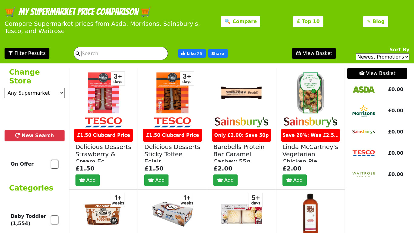 My Supermarket Price Comparison Landing page