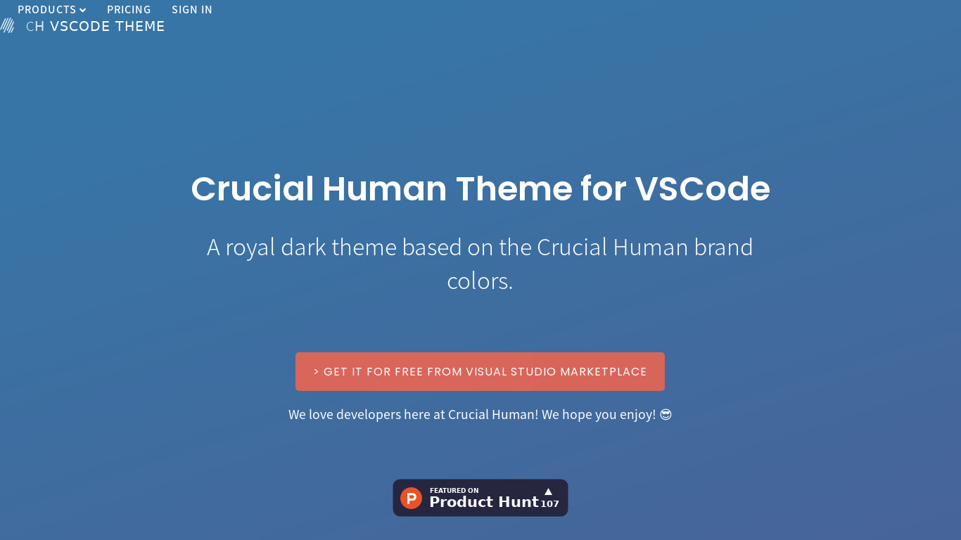 Crucial Human Theme for VSCode Landing page