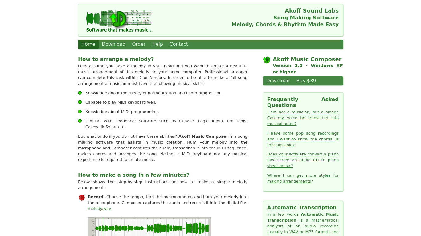Akoff Music Composer Landing page