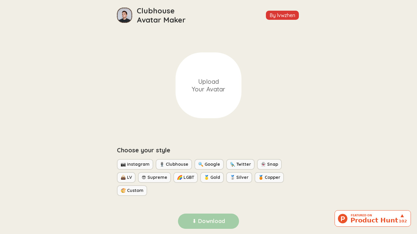 Clubhouse Avatar Maker Landing page