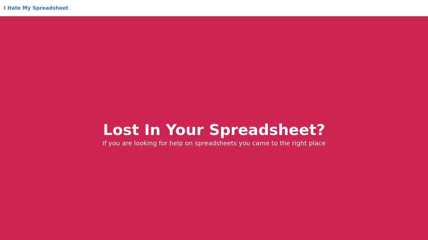 I Hate My Spreadsheet Landing page