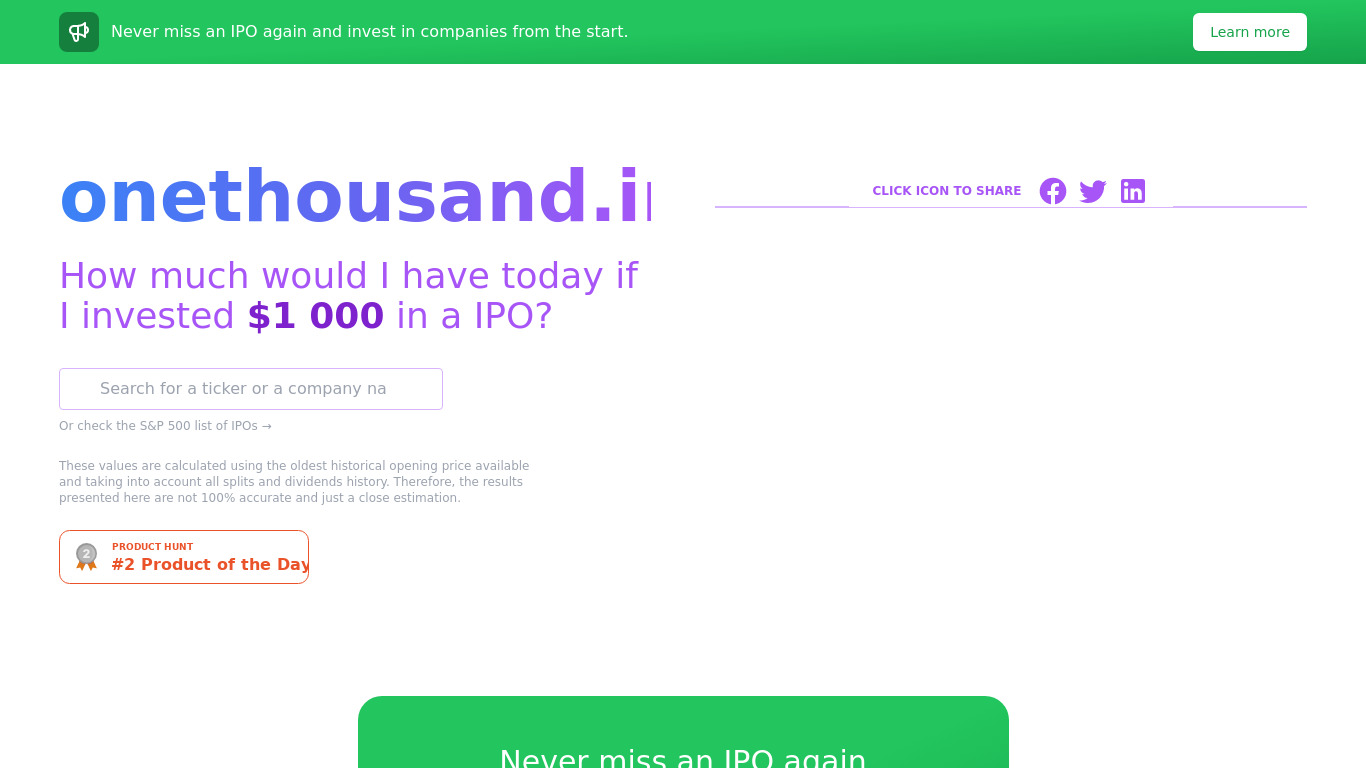 One thousand in Landing page