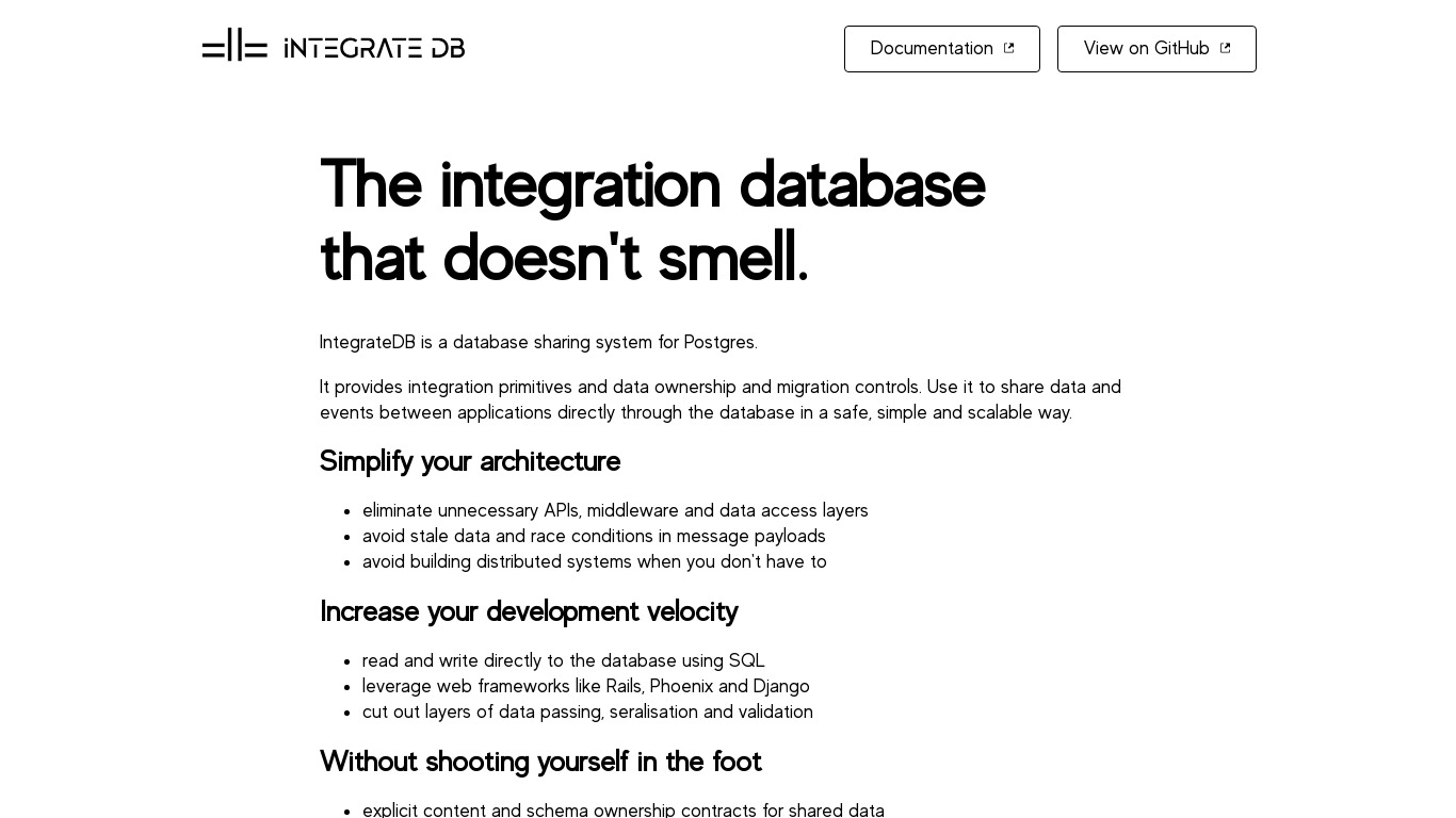 IntegrateDB.org Landing page