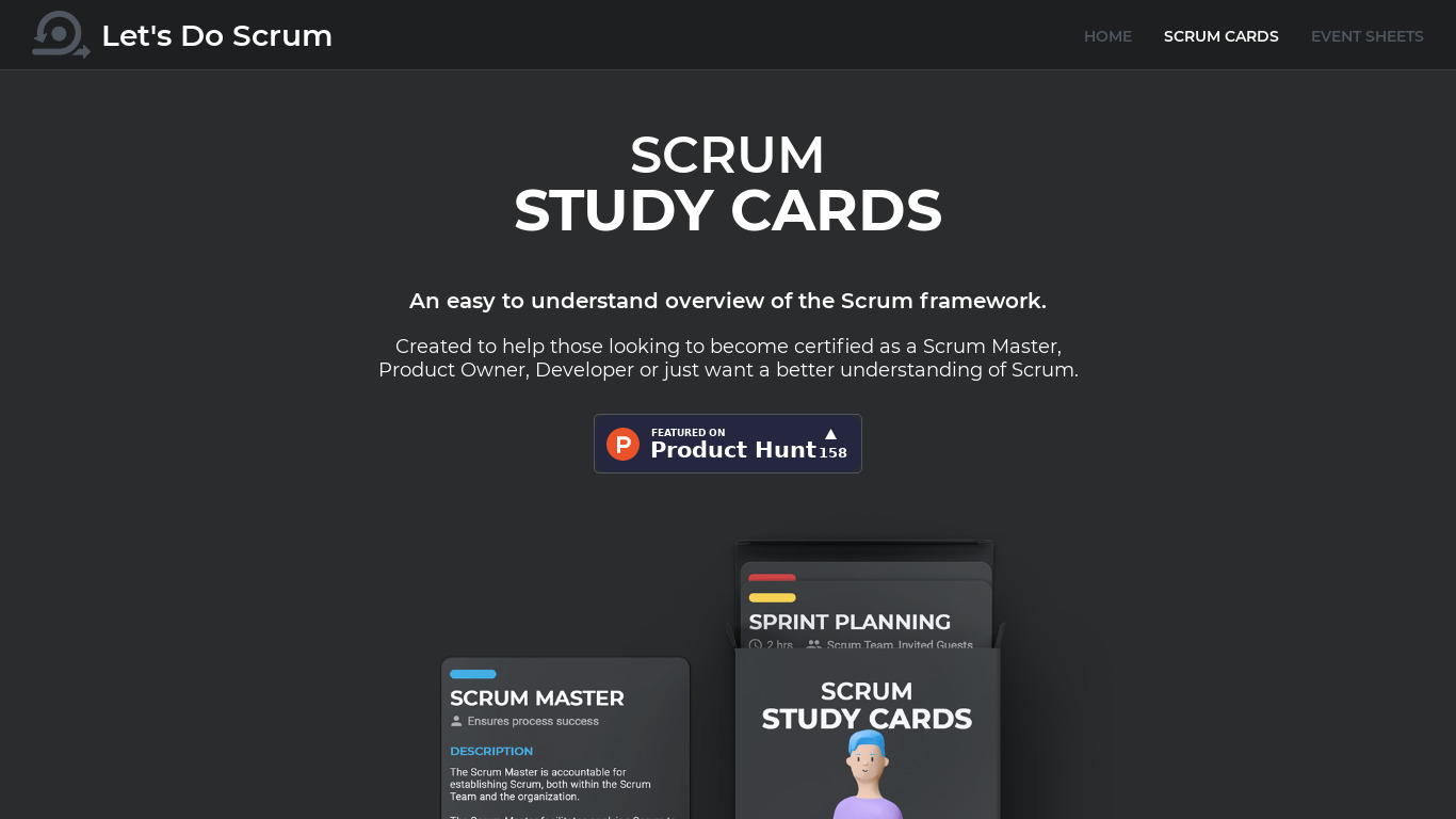 Scrum Study Cards Landing page