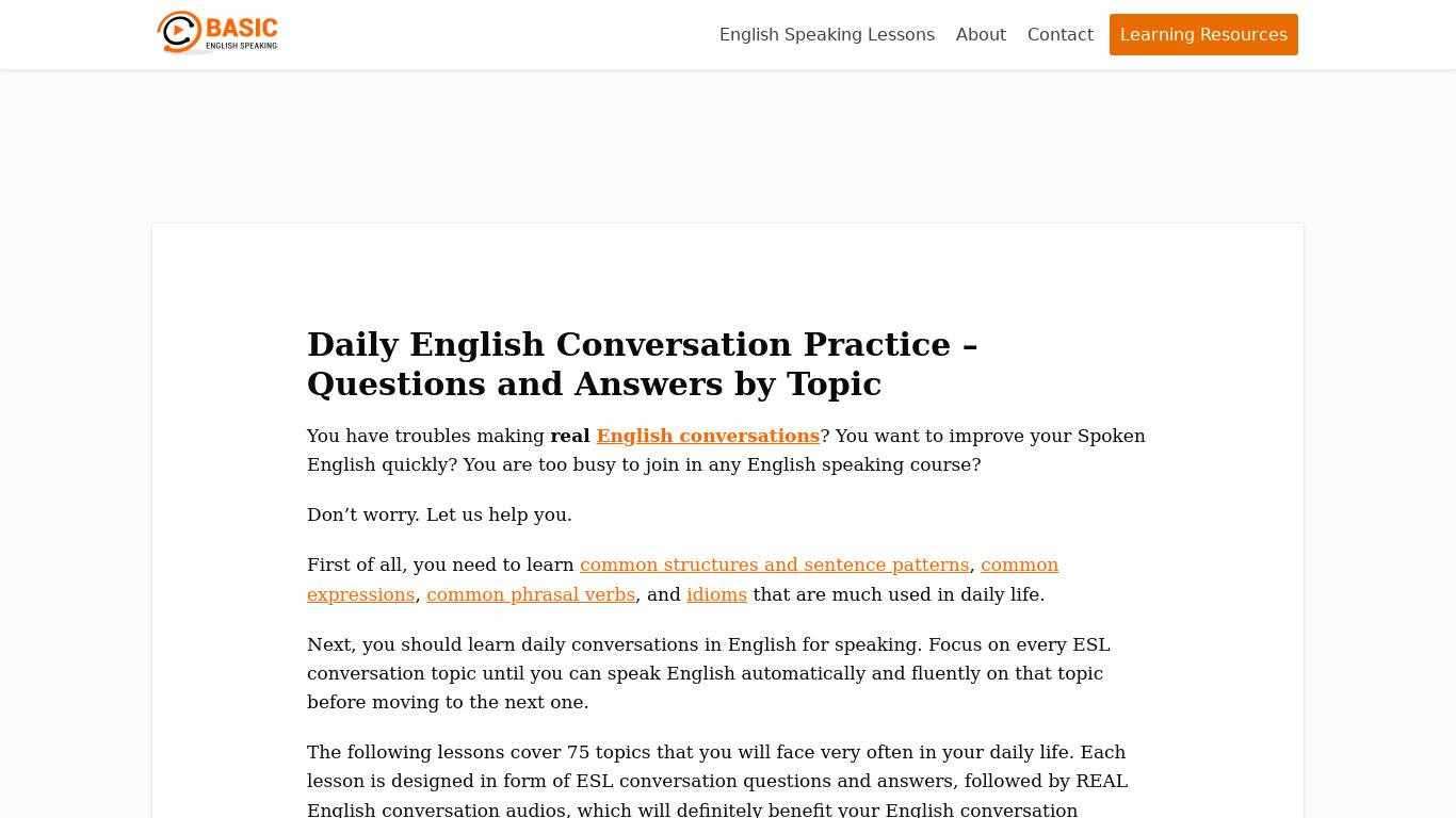 English Conversation Landing page
