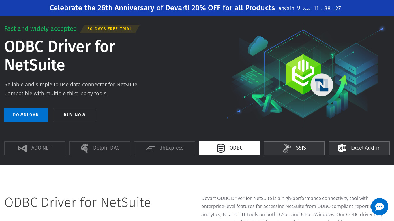 ODBC Driver for NetSuite Landing page