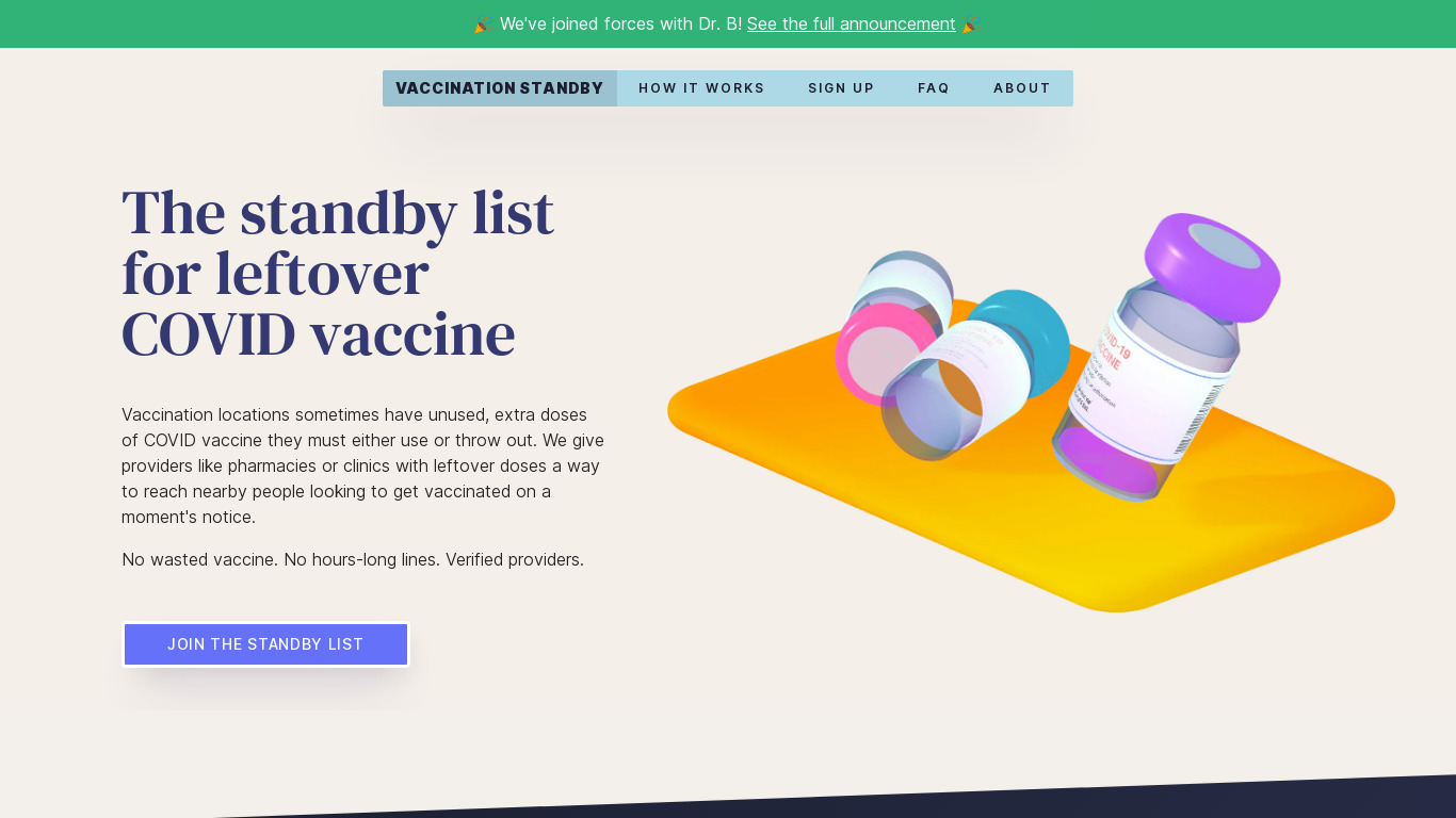 Vaccination Standby List Landing page